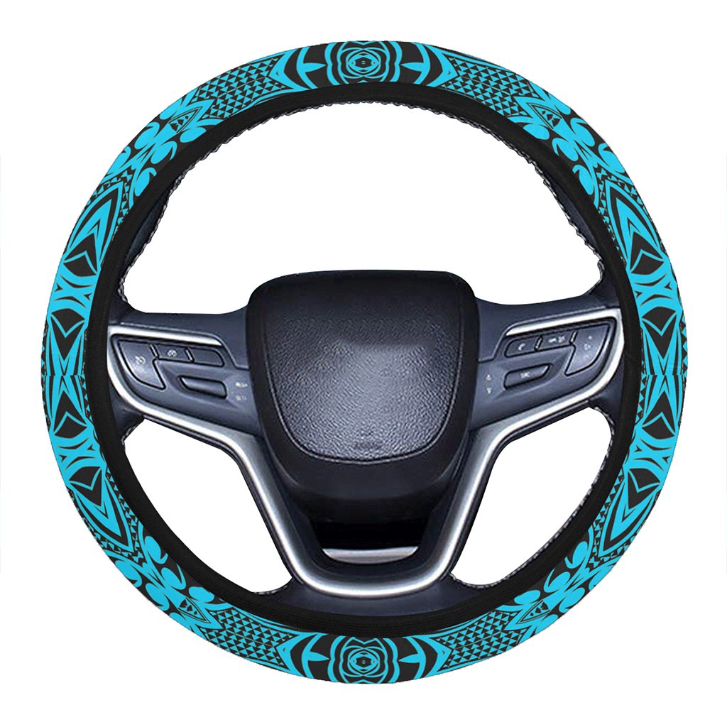 Polynesian Kakau Turtle Blue Hawaii Steering Wheel Cover with Elastic Edge One Size Blue Steering Wheel Cover - Polynesian Pride