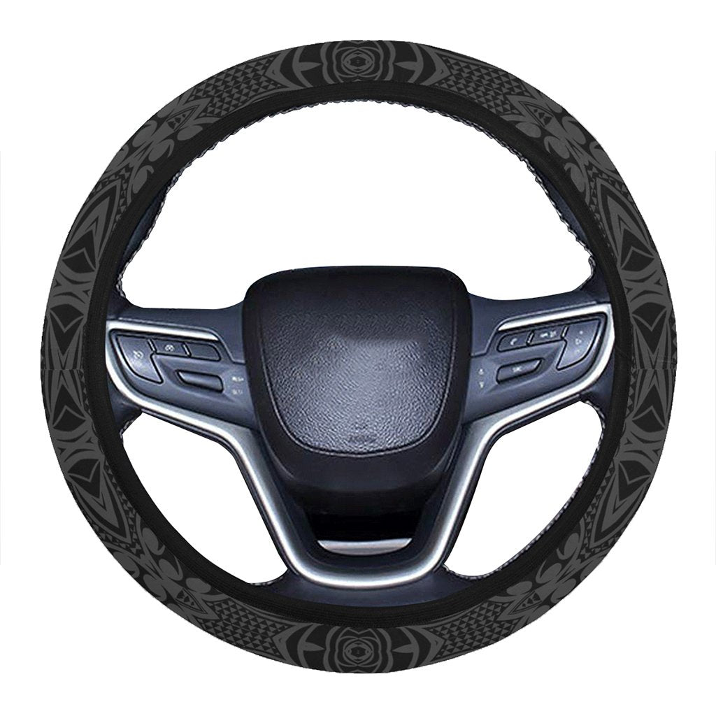 Polynesian Kakau Turtle Gray Hawaii Steering Wheel Cover with Elastic Edge One Size Gray Steering Wheel Cover - Polynesian Pride