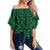 Polynesian Kakau Turtle Green Hawaii Women's Off Shoulder Wrap Waist Top Green Female - Polynesian Pride