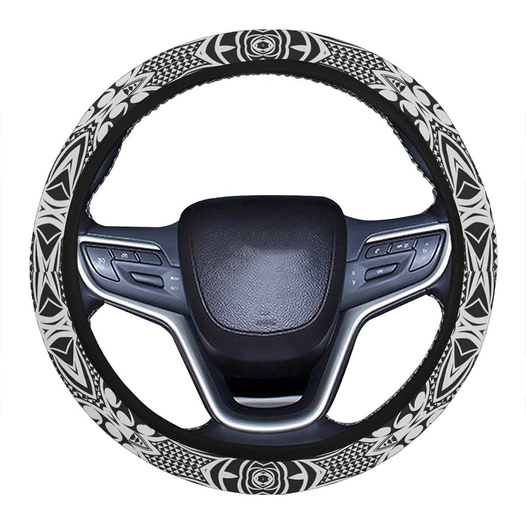 Polynesian Kakau Turtle Hawaii Steering Wheel Cover with Elastic Edge One Size White Steering Wheel Cover - Polynesian Pride