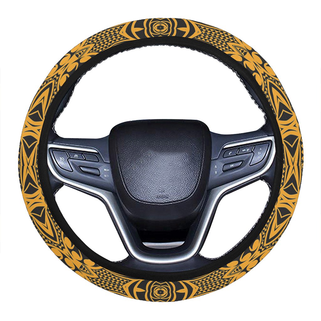 Polynesian Kakau Turtle Old Hawaii Steering Wheel Cover with Elastic Edge One Size White Steering Wheel Cover - Polynesian Pride