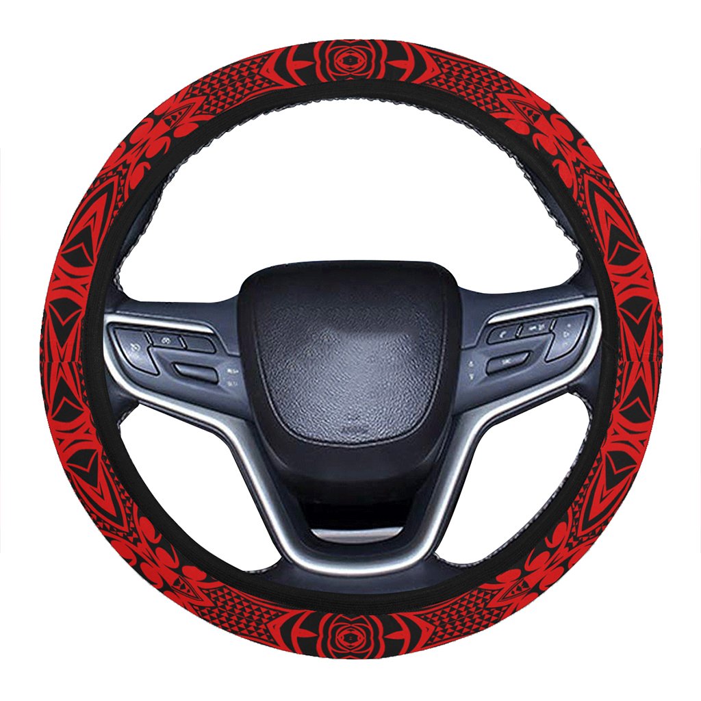 Polynesian Kakau Turtle Red Hawaii Steering Wheel Cover with Elastic Edge One Size Red Steering Wheel Cover - Polynesian Pride