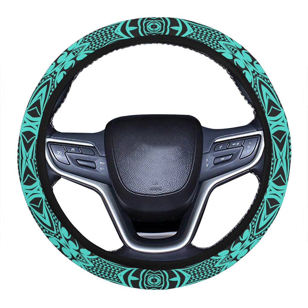 Polynesian Kakau Turtle Turquoise Hawaii Steering Wheel Cover with Elastic Edge One Size Turquoise Steering Wheel Cover - Polynesian Pride