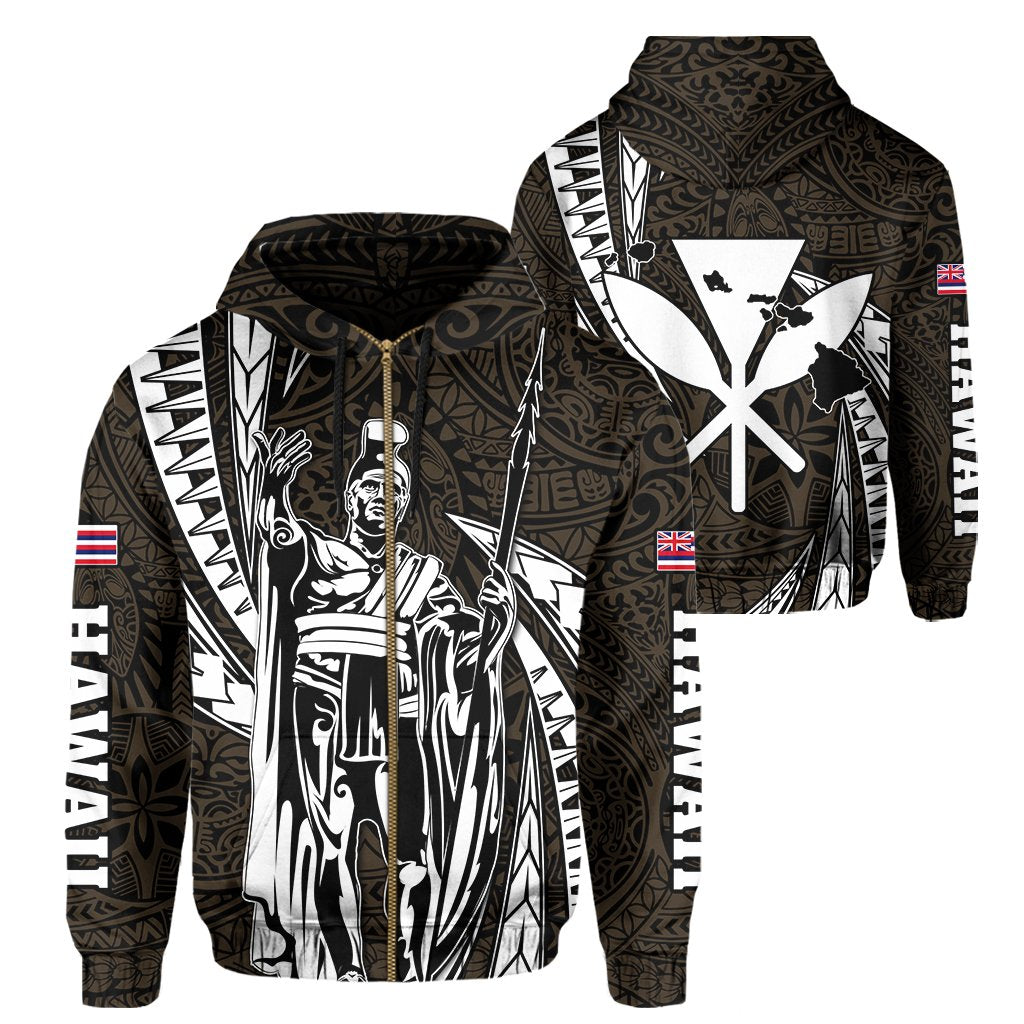 Polynesian King Hawaiian Style Tribal Tattoo Gold Hoodie (Zip up) Mega Style Unisex Black - Polynesian Pride