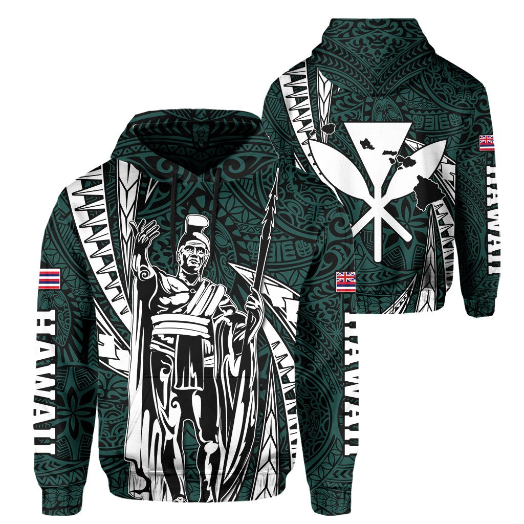 Polynesian King Hawaiian Style Tribal Tattoo Turquoise Hoodie Mega Style Unisex Black - Polynesian Pride