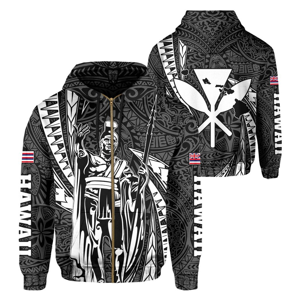 Polynesian King Hawaiian Style Tribal Tattoo White Hoodie (Zip up) Mega Style Unisex Black - Polynesian Pride