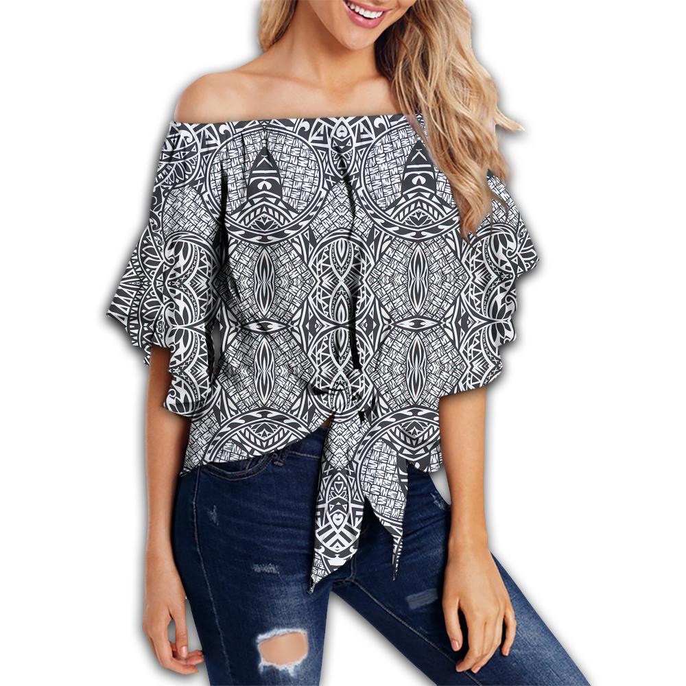 Polynesian Lauhala Mix White Hawaii Women's Off Shoulder Wrap Waist Top White Female - Polynesian Pride