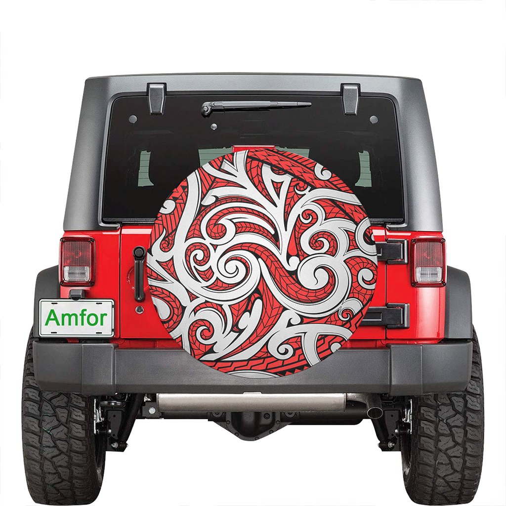 Polynesian Maori Ethnic Ornament Red Hawaii Spare Tire Cover - Polynesian Pride