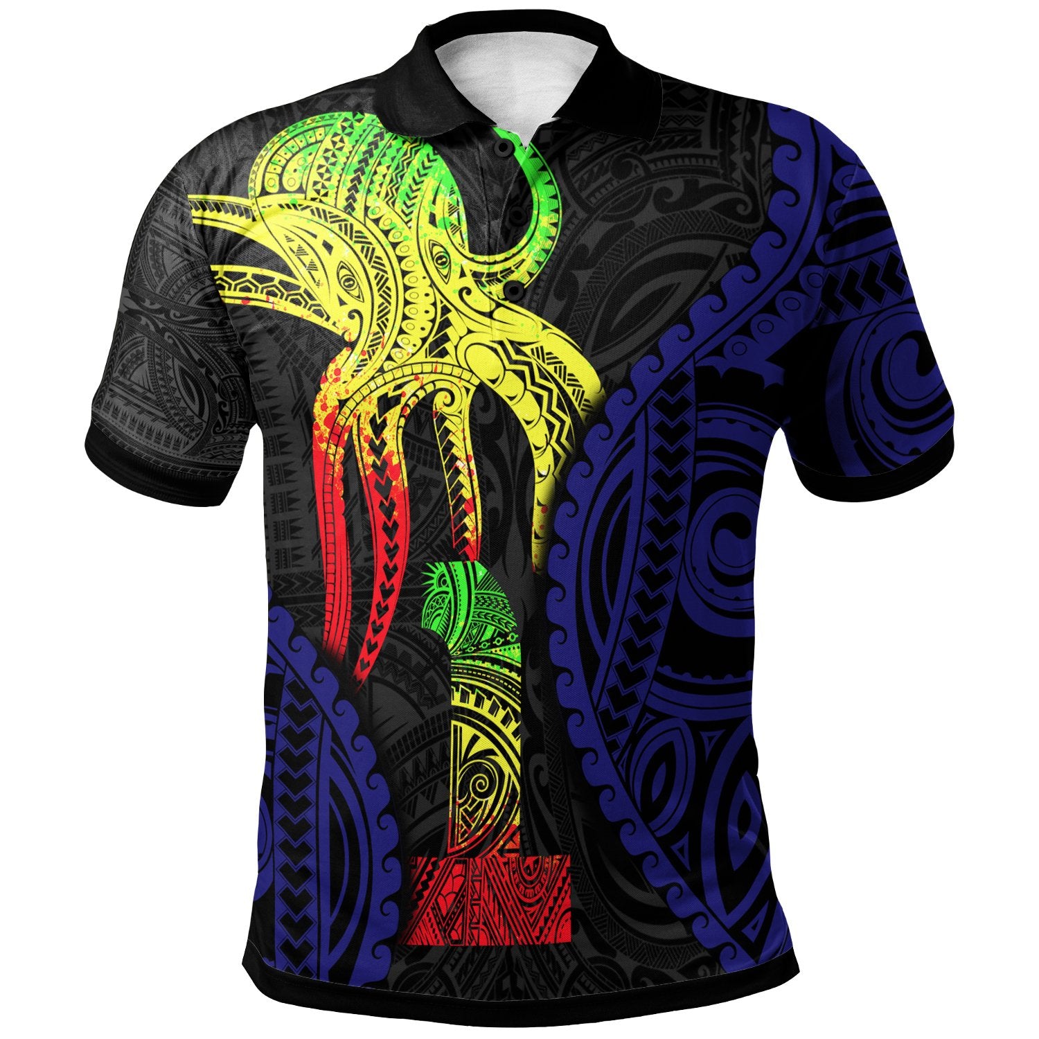 Polo Shirt Polynesian Octopus Number Style One Unisex Black - Polynesian Pride