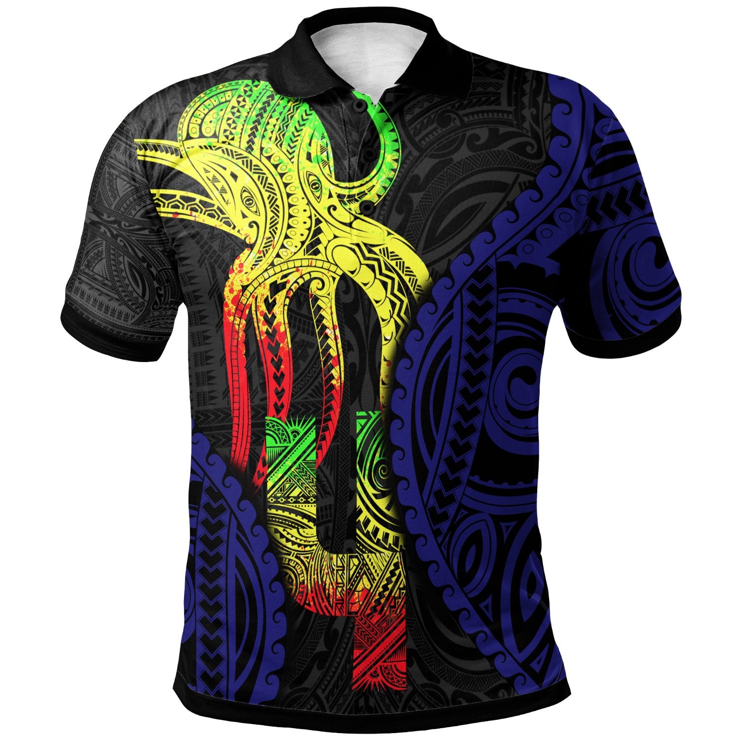 Polo Shirt Polynesian Octopus Number Style Four Unisex Black - Polynesian Pride