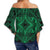 Polynesian Plumeria Mix Green Black Hawaii Women's Off Shoulder Wrap Waist Top - Polynesian Pride