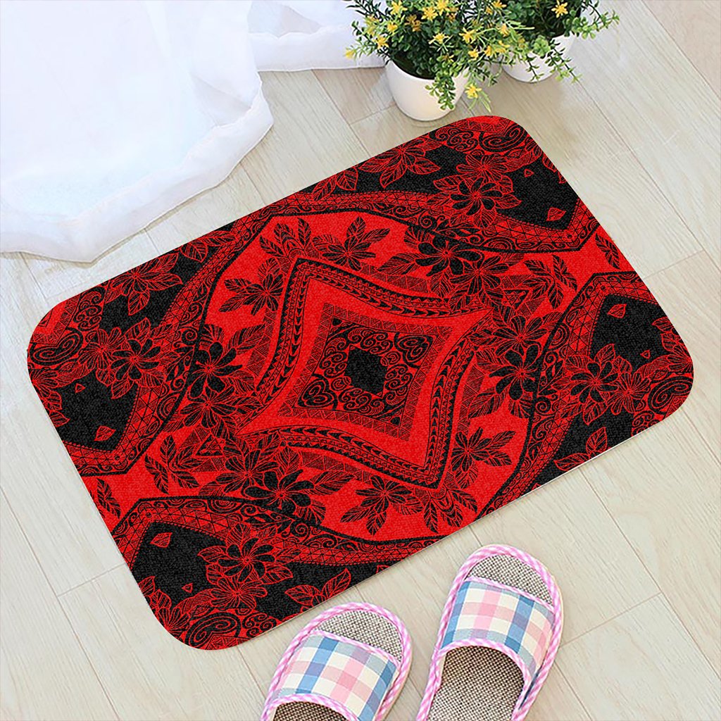 Polynesian Plumeria Mix Red Black Hawaii Door Mat Door Mat Red - Polynesian Pride