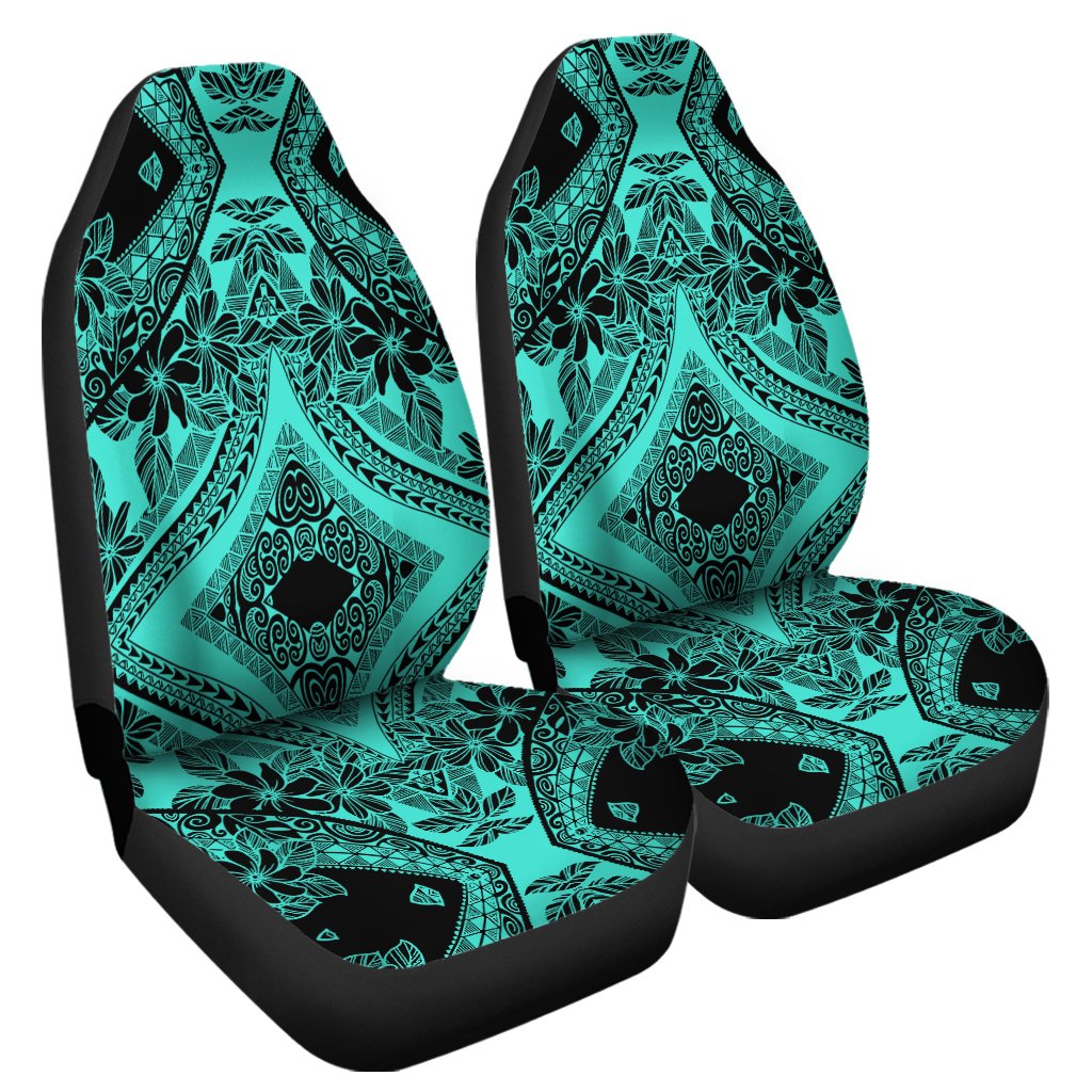 Polynesian Plumeria Mix Turquoise Black Car Seat Cover Universal Fit Turquoise - Polynesian Pride