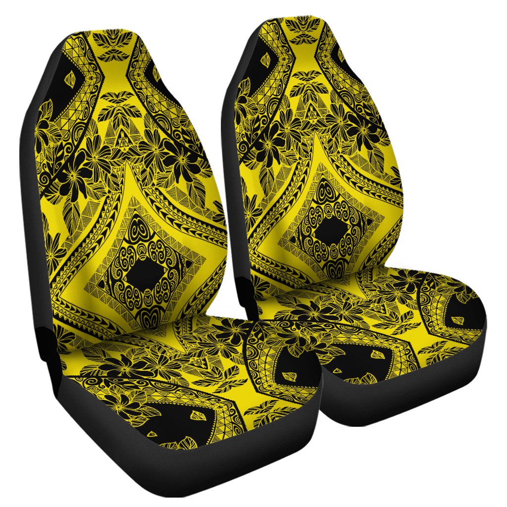 Polynesian Plumeria Mix Yellow Black Car Seat Cover Universal Fit Yellow - Polynesian Pride