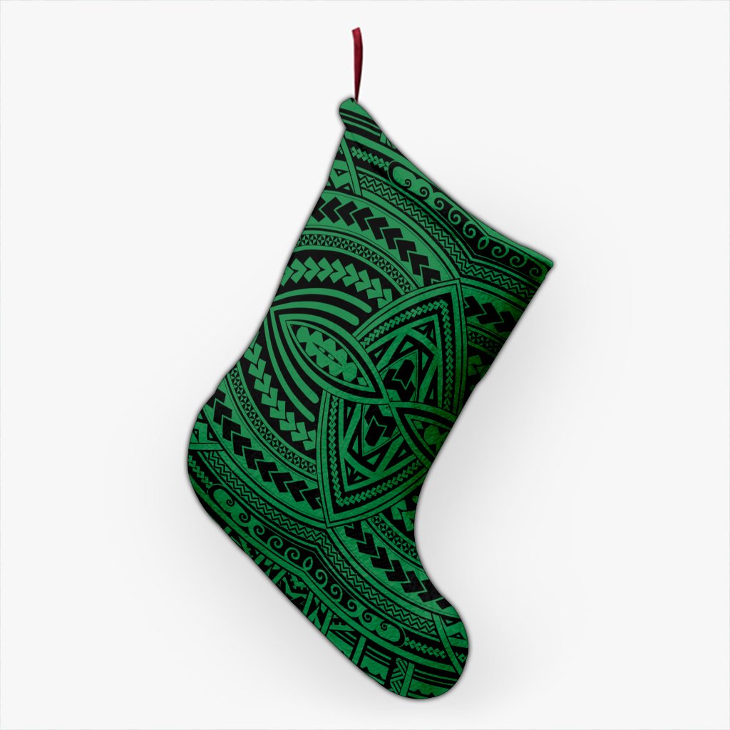 Polynesian Seamless Green Christmas Stocking 26 X 42 cm Green Christmas Stocking - Polynesian Pride