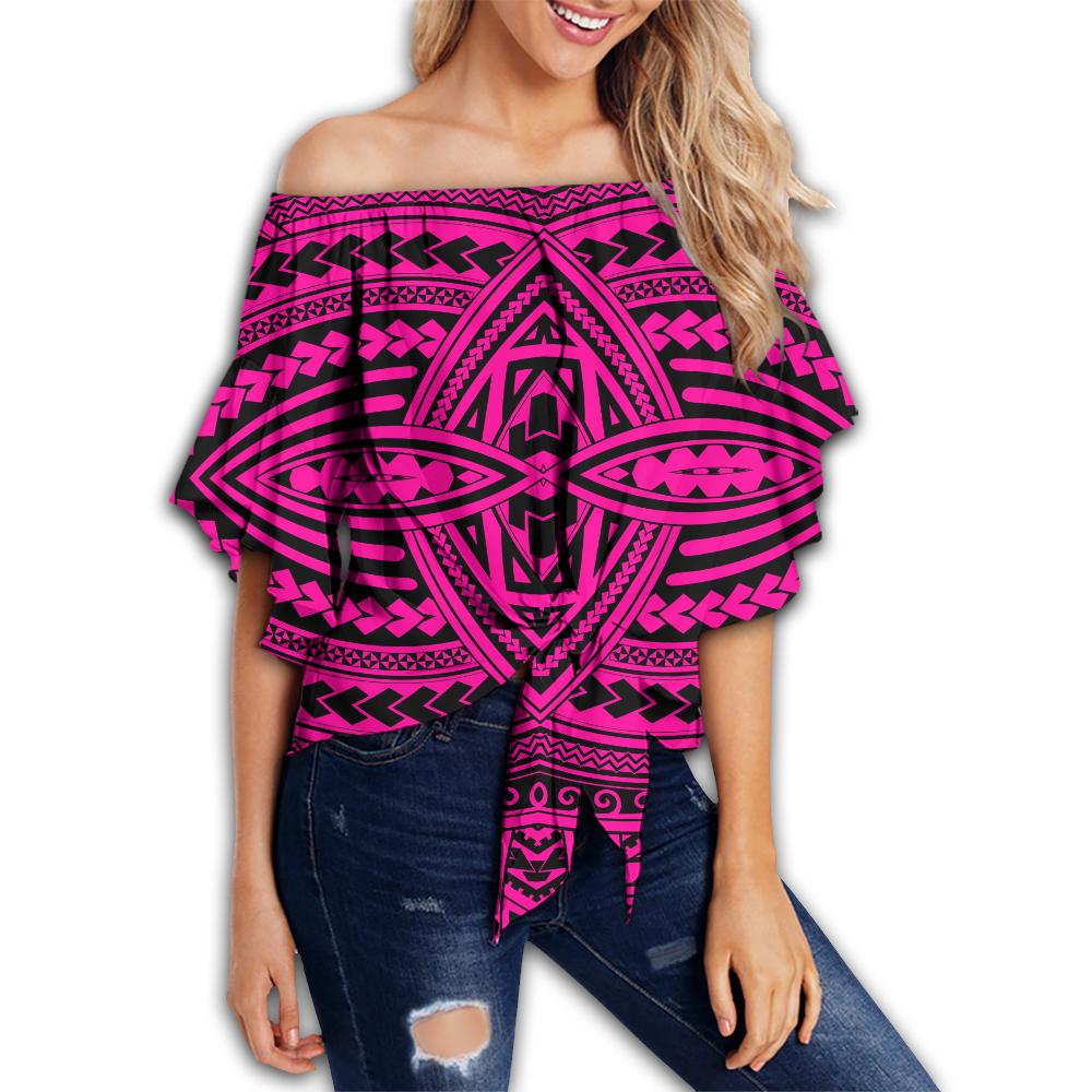 Polynesian Seamless Pink Hawaii Women's Off Shoulder Wrap Waist Top Pink Female - Polynesian Pride