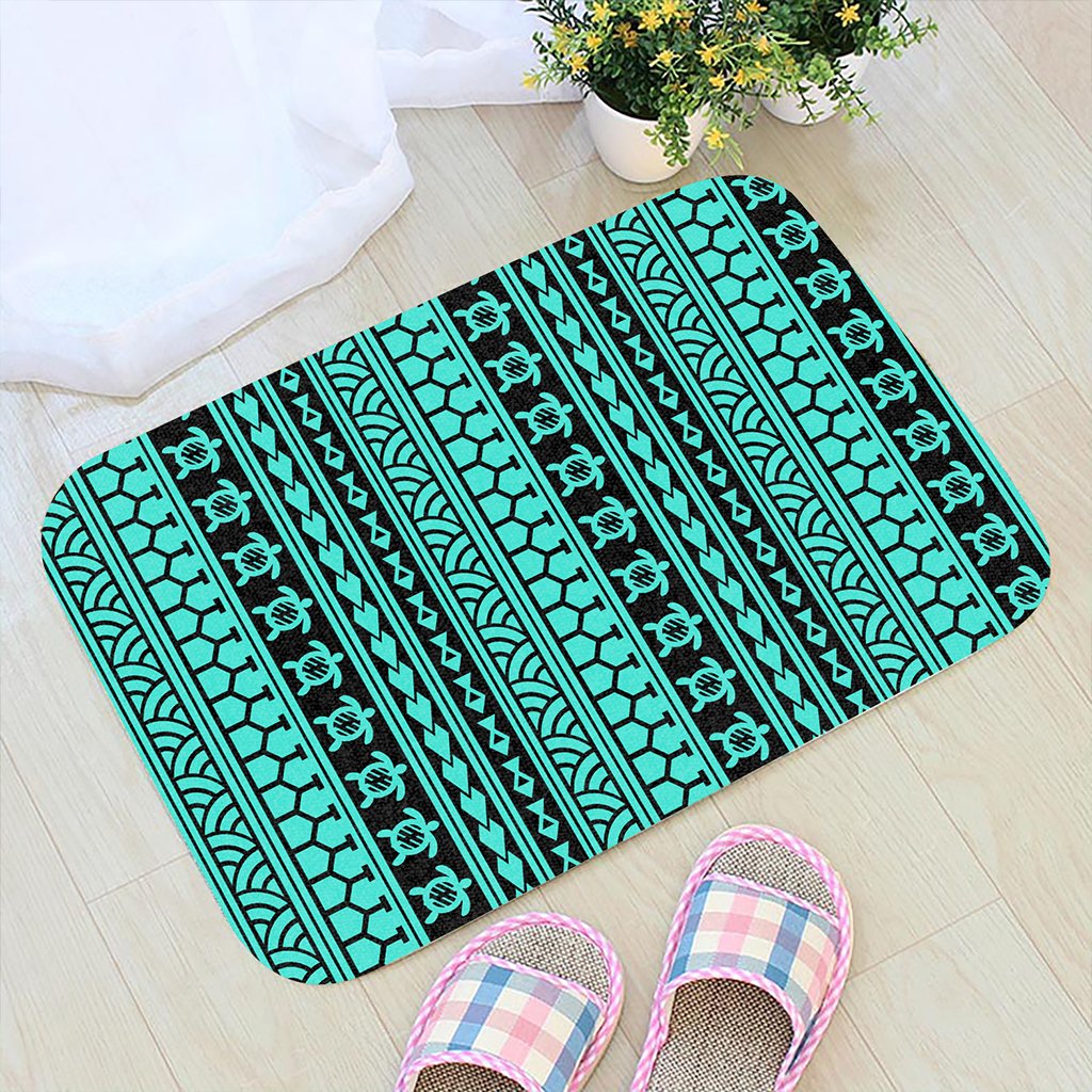 Polynesian Tattoo Tribal Turquoise Hawaii Door Mat Door Mat Turquoise - Polynesian Pride