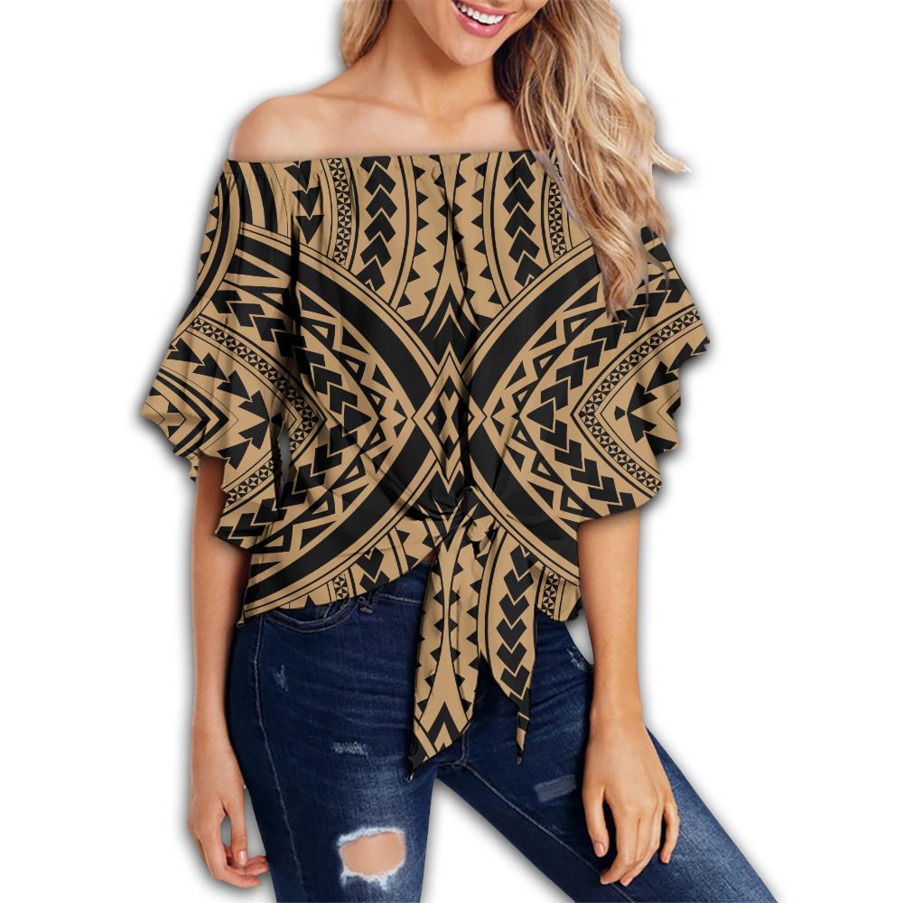 Polynesian Tradition Gold Hawaii Women's Off Shoulder Wrap Waist Top Gold Female - Polynesian Pride