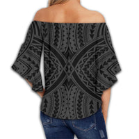 Polynesian Tradition Gray Hawaii Women's Off Shoulder Wrap Waist Top - Polynesian Pride