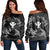 Polynesian Turtle Hammerhead Shark Ray Kanaka Hawaii Women's Off Shoulder Sweater Circle - AH Black - Polynesian Pride