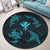 Polynesian Turtle Hammerhead Shark Ray Kanaka Hawaii Round Carpet Circle Blue - AH - Polynesian Pride