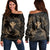 Polynesian Turtle Hammerhead Shark Ray Kanaka Hawaii Women's Off Shoulder Sweater Circle Gold - AH Black - Polynesian Pride