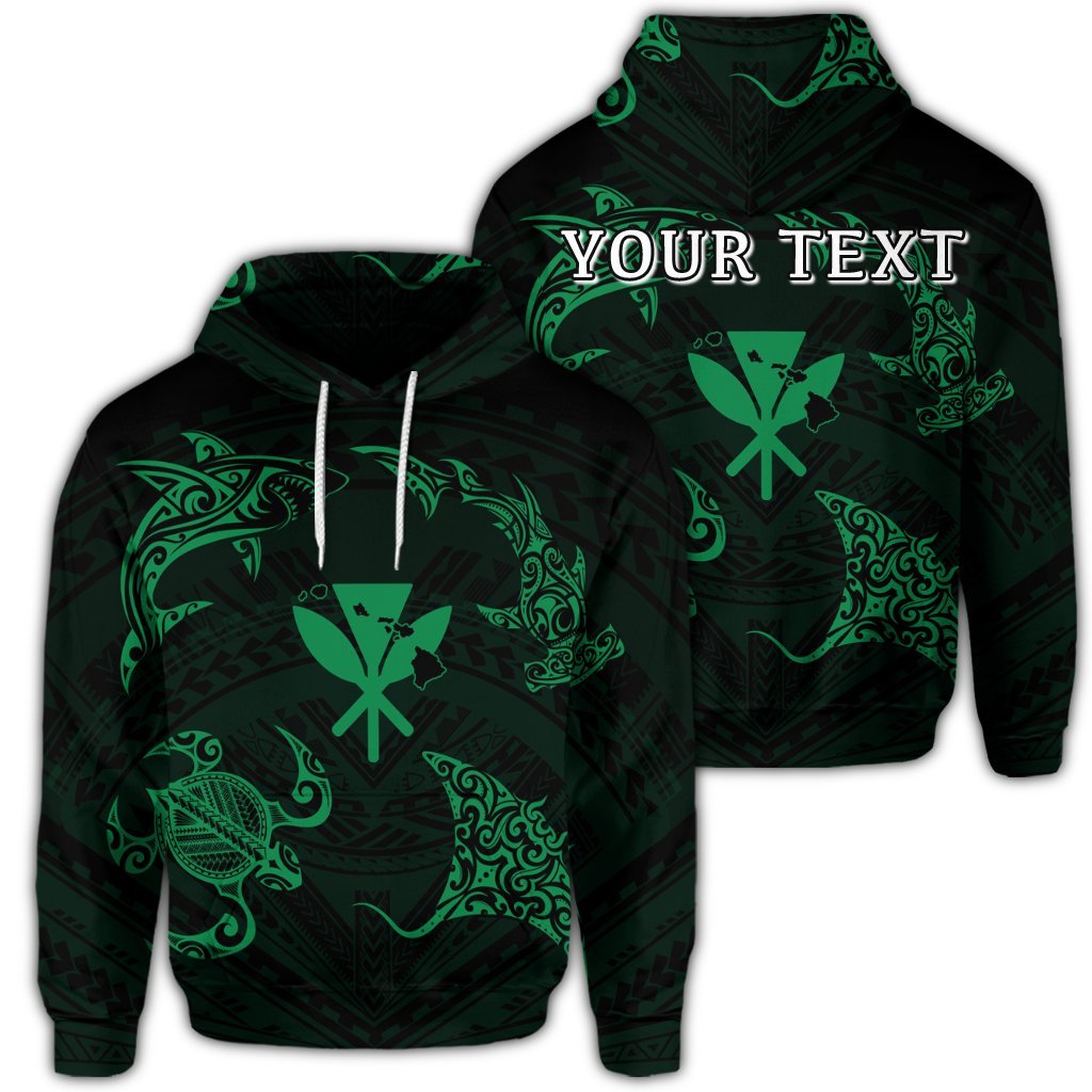 Custom Polynesian Turtle Hammerhead Shark Ray Kanaka Hawaii Hoodie Circle Green Unisex Art - Polynesian Pride