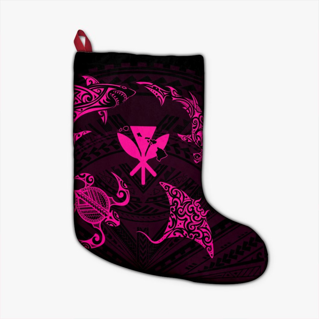 Polynesian Turtle Hammerhead Shark Ray Kanaka Hawaii Christmas Stocking Circle Pink - AH Christmas Stocking 26 X 42 cm Black - Polynesian Pride