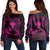 Polynesian Turtle Hammerhead Shark Ray Kanaka Hawaii Women's Off Shoulder Sweater Circle Pink - AH Black - Polynesian Pride