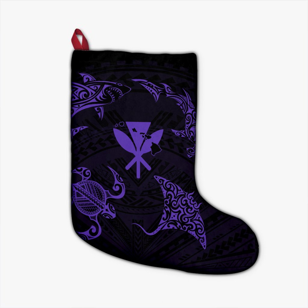 Polynesian Turtle Hammerhead Shark Ray Kanaka Hawaii Christmas Stocking Circle Purple - AH Christmas Stocking 26 X 42 cm Black - Polynesian Pride