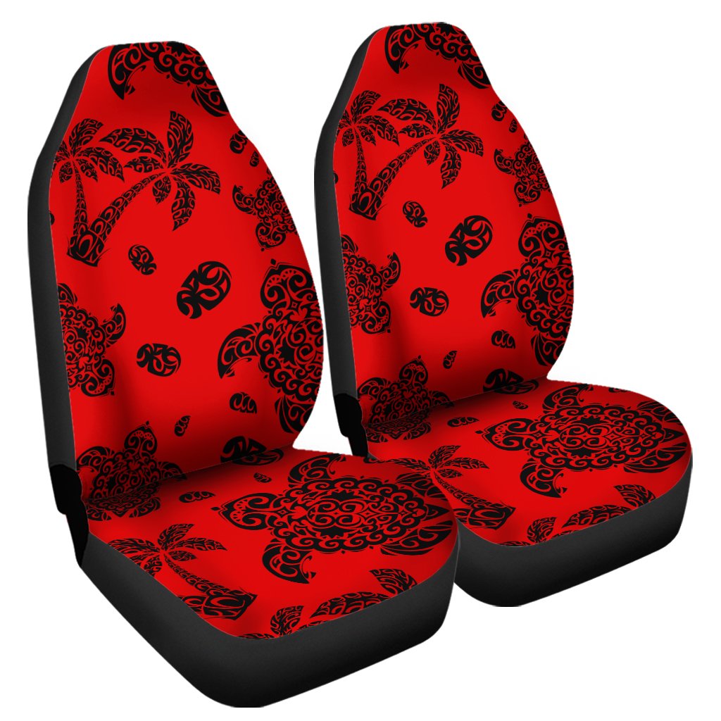 Polynesian Turtle Palm And Sea Pebbles Red Car Seat Cover Universal Fit Red - Polynesian Pride