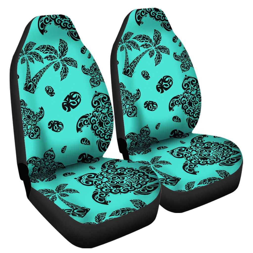 Polynesian Turtle Palm And Sea Pebbles Turquoise Car Seat Cover Universal Fit Turquoise - Polynesian Pride