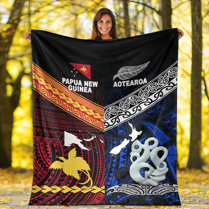New Zealand And Papua New Guinea Premium Blanket Together - Blue LT8 - Polynesian Pride