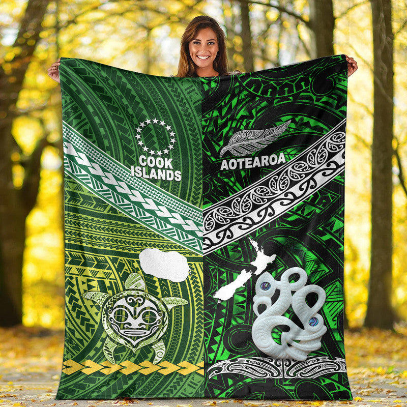 New Zealand And Cook Islands Premium Blanket Together - Green LT8 - Polynesian Pride