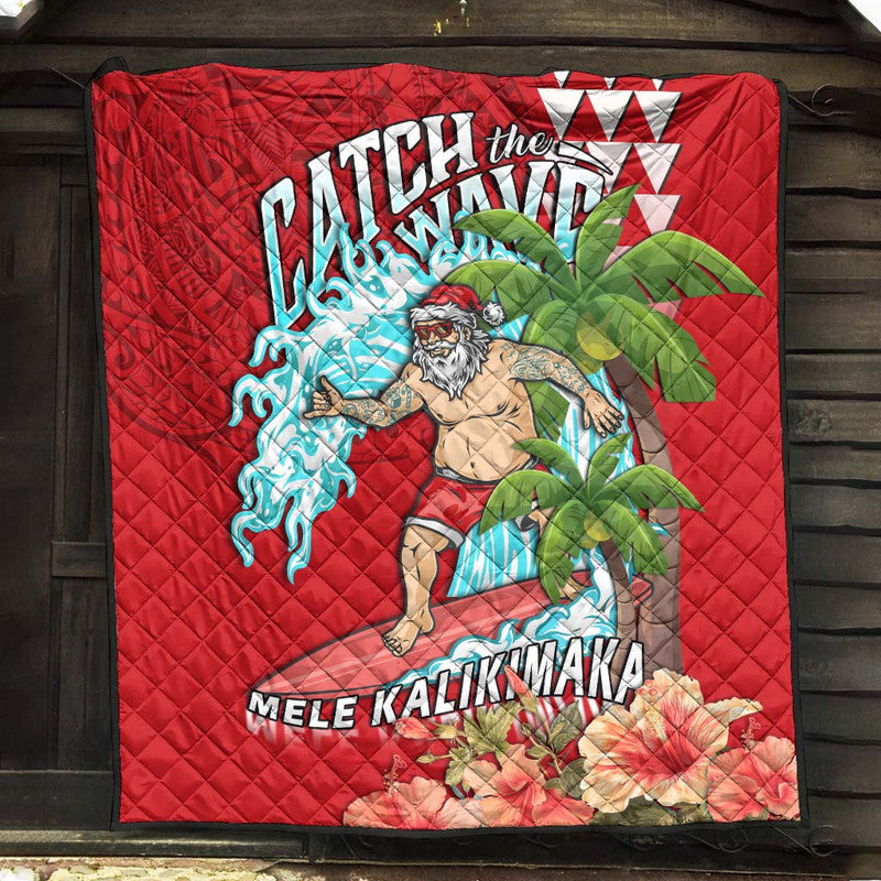 Hawaii Mele Kalikimaka Premium Quilt Santa Claus Surfing Xmas Time LT9 Red - Polynesian Pride