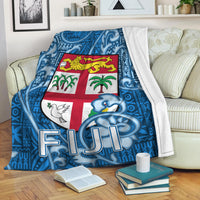 Fiji Premium Blanket Tapa Patterns Blue Style LT6 White - Polynesian Pride