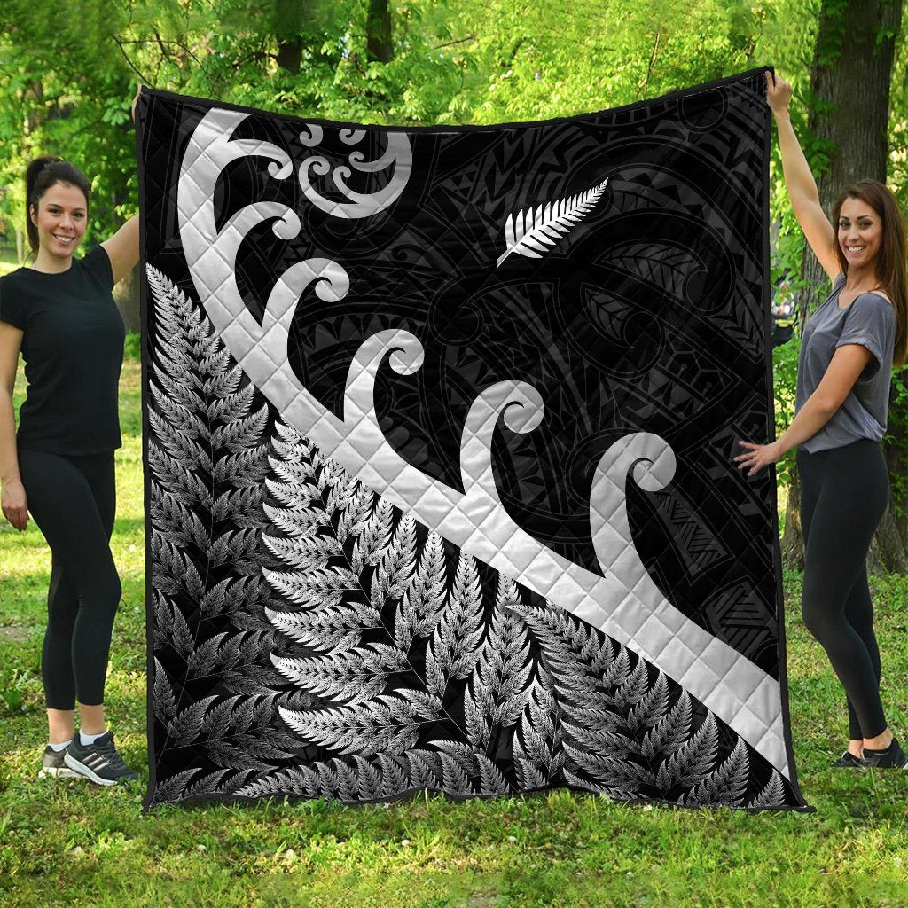 New Zealand Rugby Maori Premium Quilt Silver Fern Koru Vibes - Black LT8 Black - Polynesian Pride
