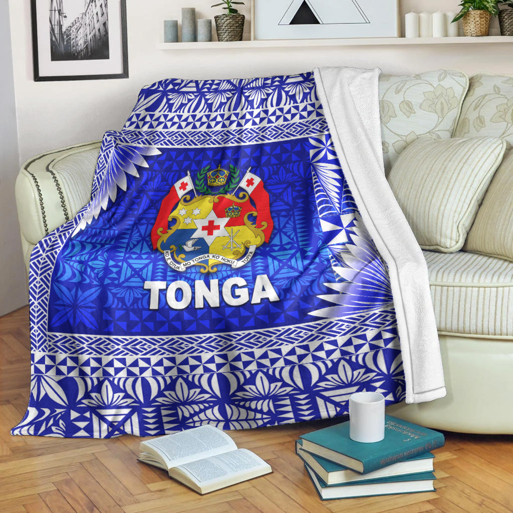 Tonga Coat Of Arms Premium Blanket Simplified Version - Blue LT8 White - Polynesian Pride