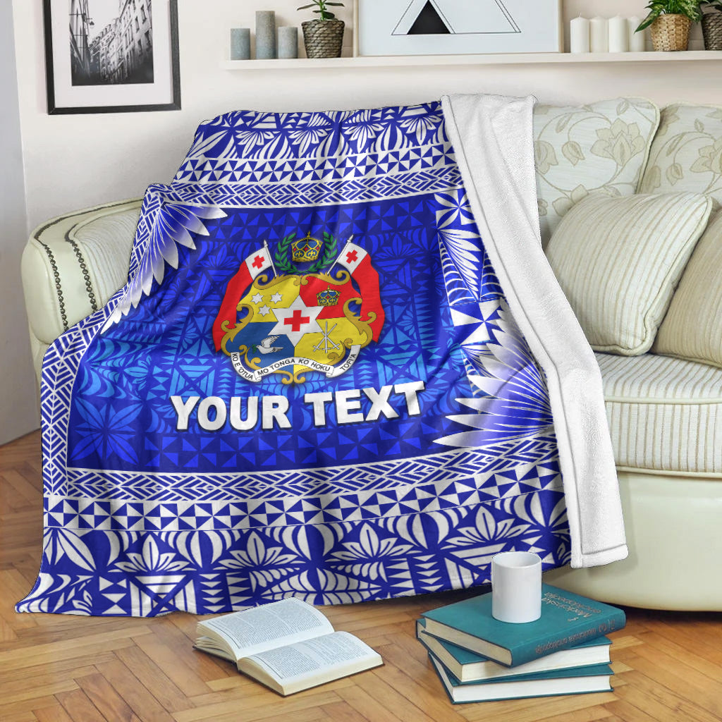 (Custom Personalised) Tonga Coat Of Arms Premium Blanket Simplified Version - Blue LT8 White - Polynesian Pride