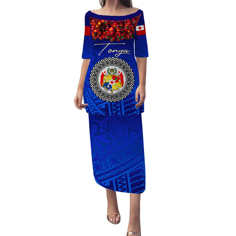 (Custom Personalised) Tonga Emancipation Day Puletaha Dress Independence Day - Unique Kahoa Heilala Flower - Blue LT8 Long Dress Blue - Polynesian Pride