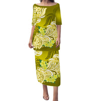 Polynesian Floral Tribal Puletasi Dress - Yellow LT9 Long Dress Yellow - Polynesian Pride