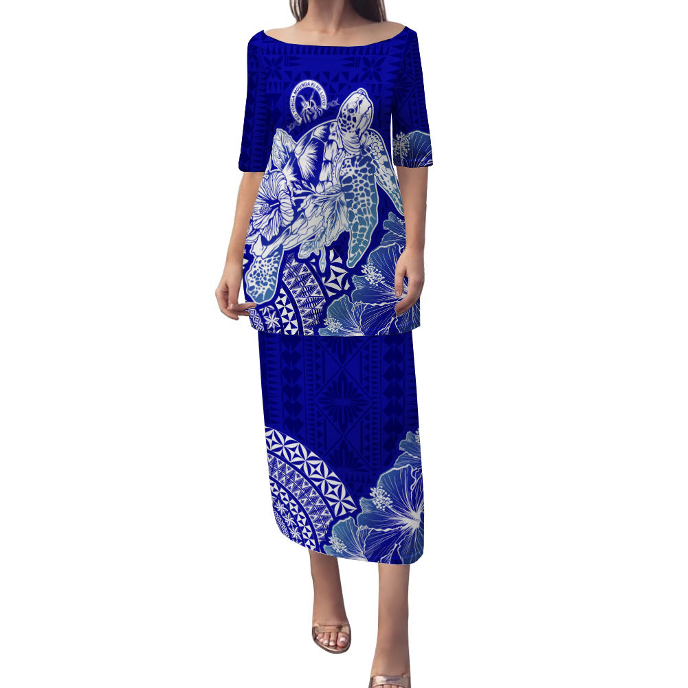 Queen Salote College Tonga Puletasi Dress Kupesi Style - Ver02 LT7 Long Dress Blue - Polynesian Pride