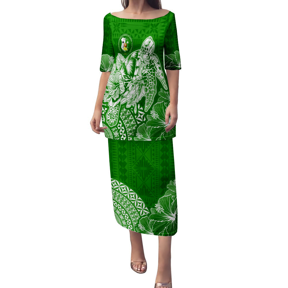 Liahona High School Tonga Puletasi Dress Kupesi Style - Ver02 LT7 Long Dress Green - Polynesian Pride