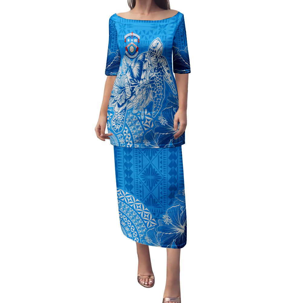 Apifoou College Tonga Puletasi Dress Kupesi Style - Ver02 LT7 Long Dress Blue - Polynesian Pride