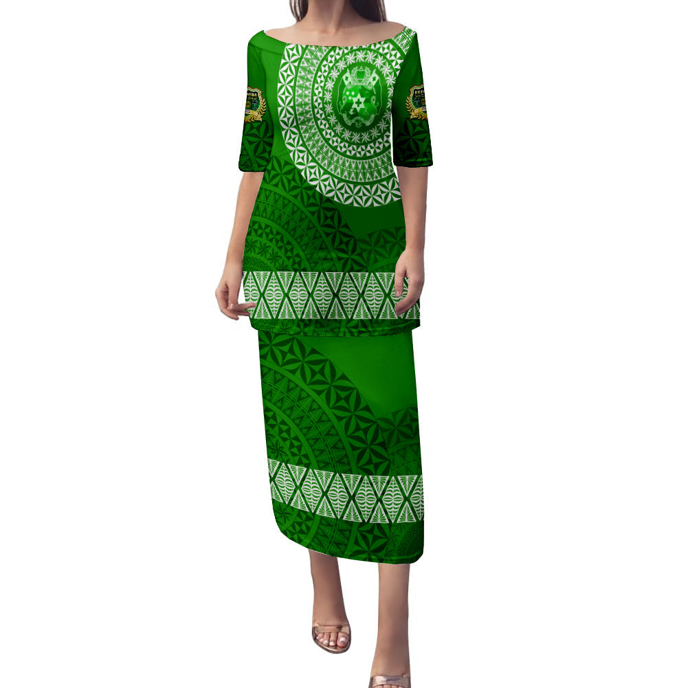 Saineha High School Tonga Puletasi Dress Kupesi Style - Ver03 LT7 Long Dress Green - Polynesian Pride