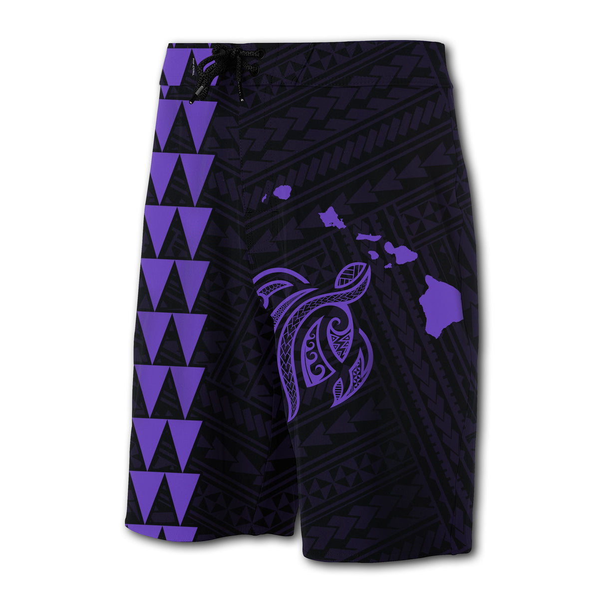 Hawaii Kakau Polynesian Turtle Map – Board Shorts – Purple - Polynesian Pride