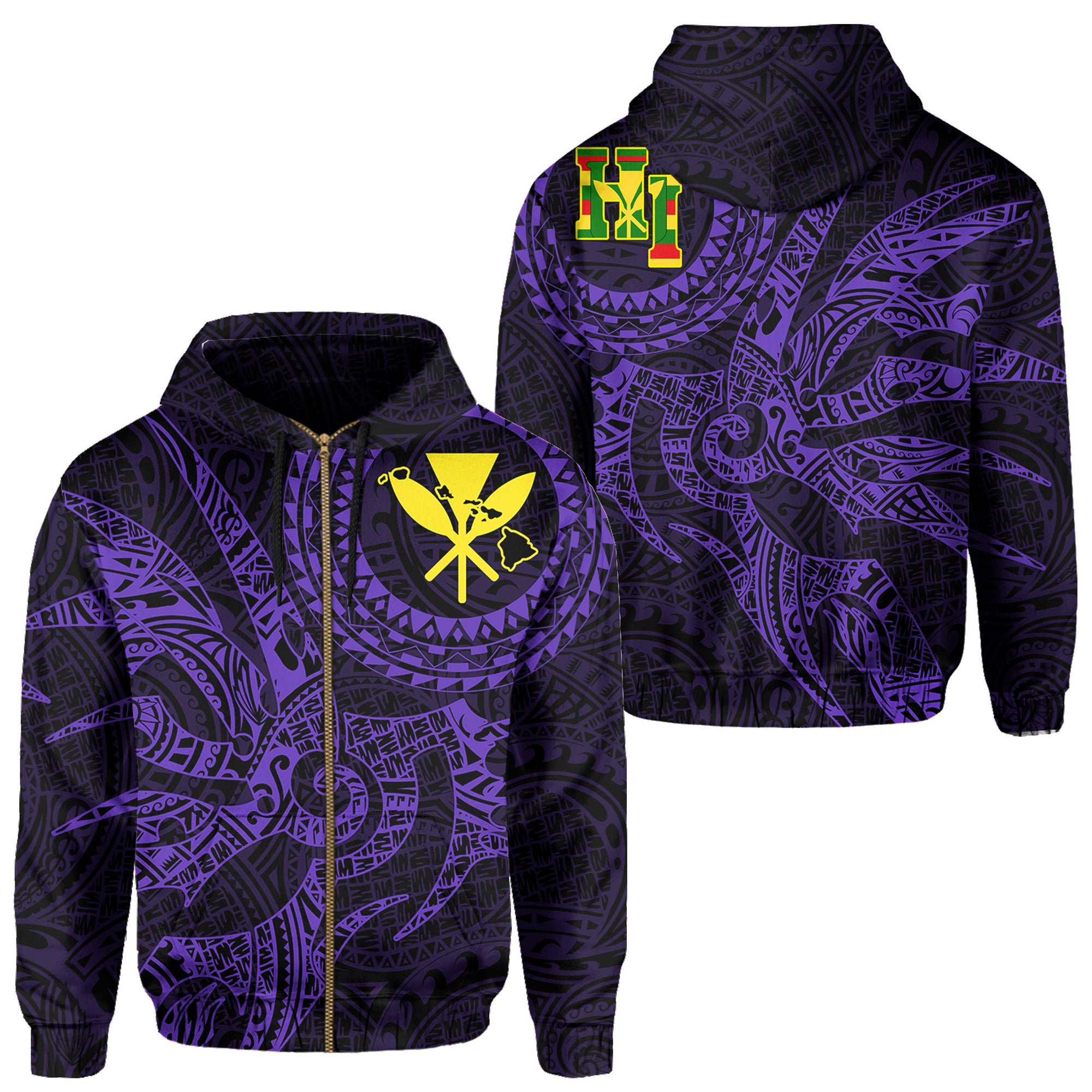 Hawaii Hoodie Zip Polynesian Kanaka Map Hawaiian Hoodie Zip Purple TT Style Unisex Purple - Polynesian Pride