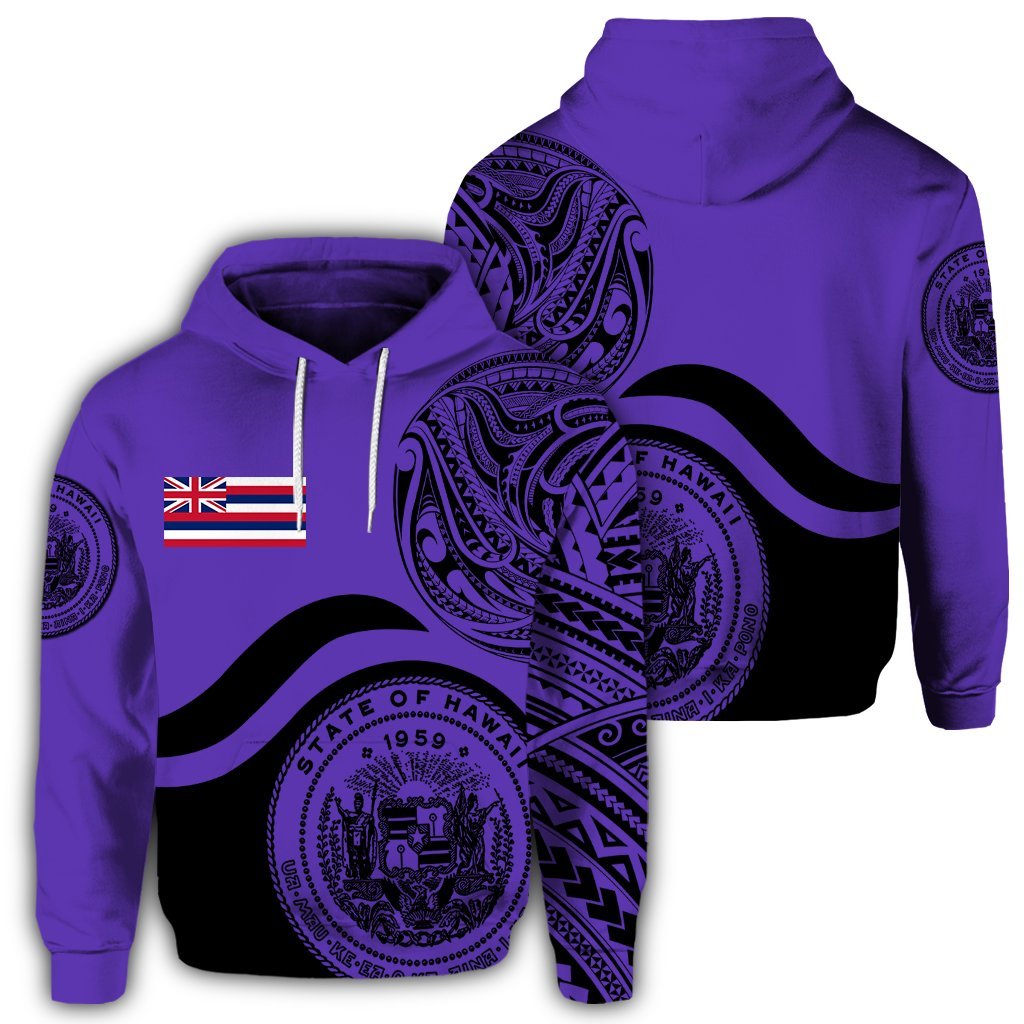 Hawaii Coat of Arms Hoodie Waveshape Style Purple Unisex Art - Polynesian Pride