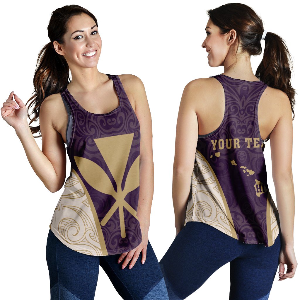 (Custom) Hawaii Kanaka Map Women's Racerback Tank Special Edition - James Style - Purple Purple - Polynesian Pride