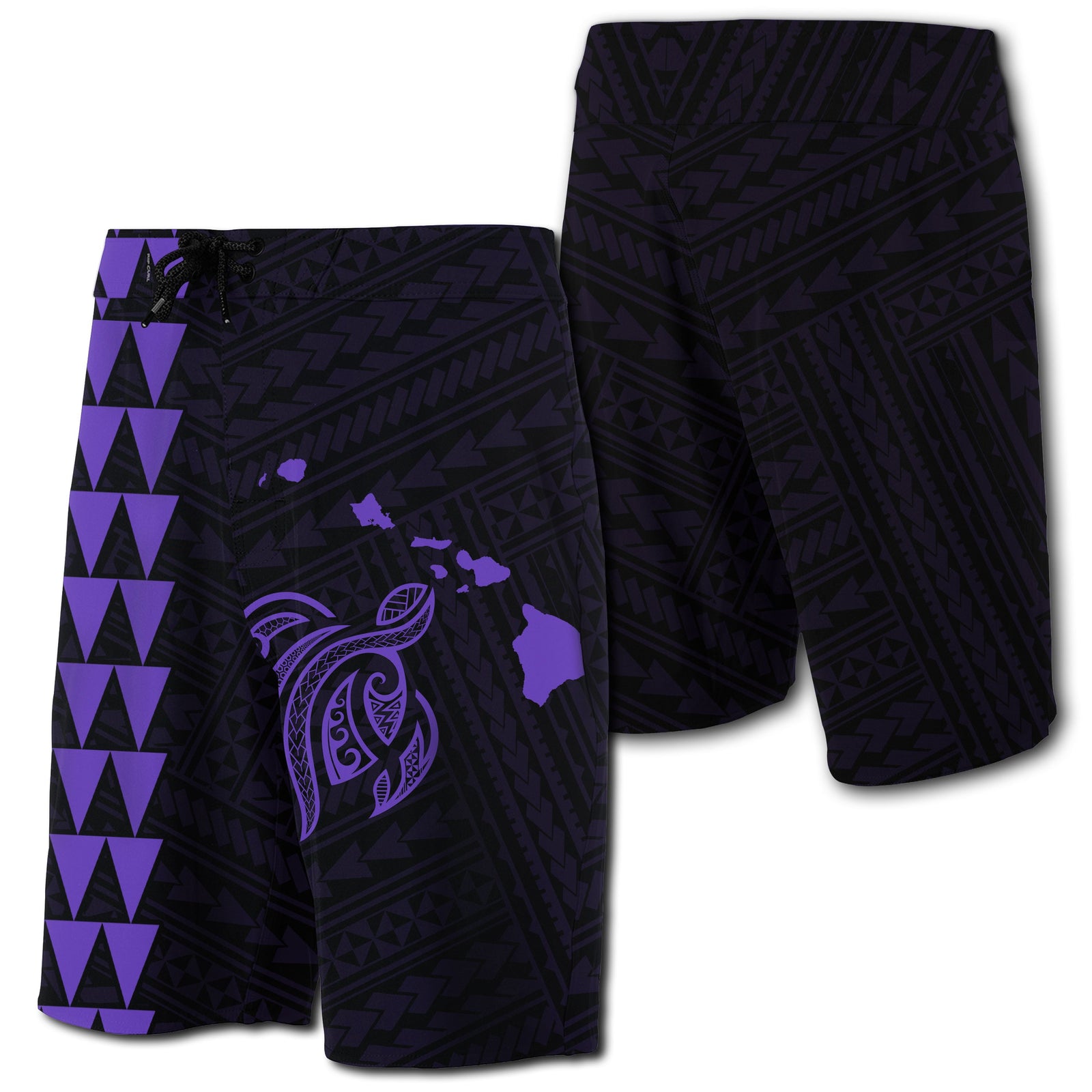 Hawaii Kakau Polynesian Turtle Map – Board Shorts – Purple Men Purple - Polynesian Pride